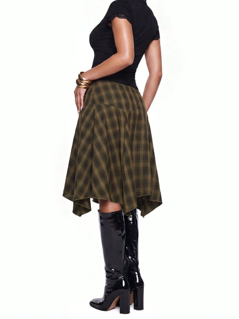 Multicolor Casual Women's Plaid Asymmetric Hem Skirt - Picture 2 of 6